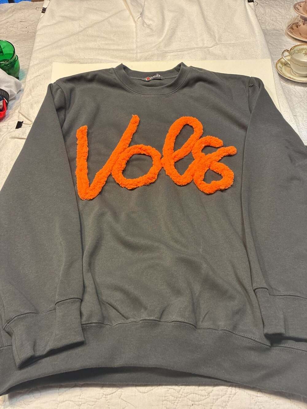 I Love Vango Grey Tennessee Volunteers Vols Chenille Yarn Script Sweatshirt